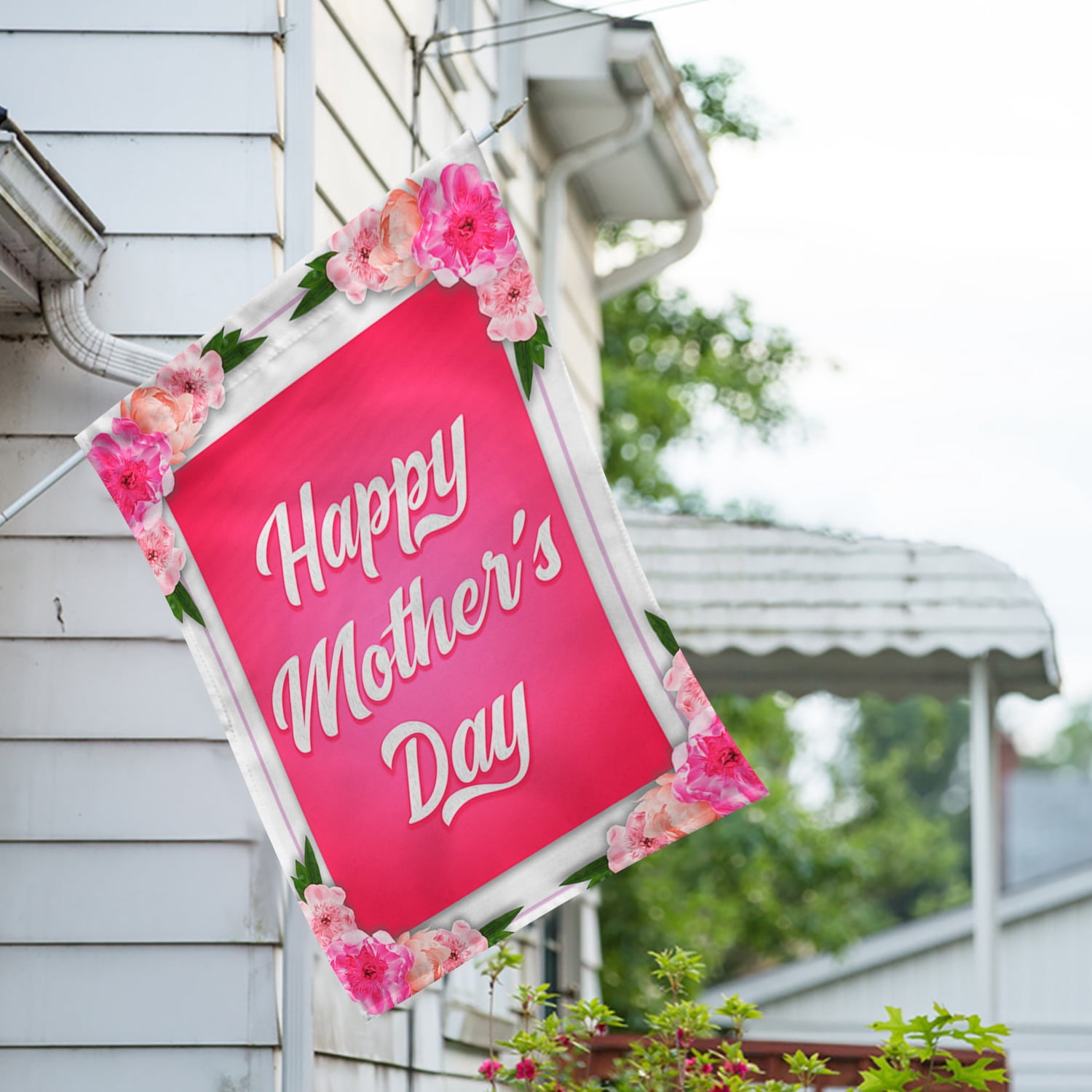 America Forever Happy Mother's Day Floral House Flag 28 x 40 inches Pink Flowers Blossom Double Sided Holiday Seasonal Yard Outdoor Decorative I Love You Mom Flag