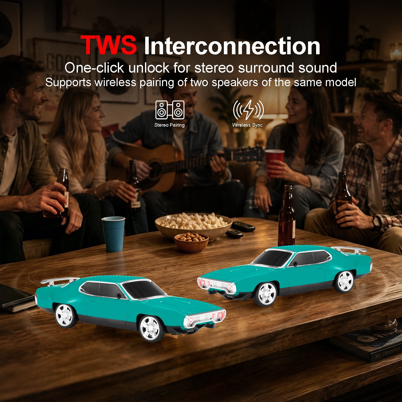 WSTER WS-620 Retro Muscle Car Portable Bluetooth Speaker, 2*5W Heavy Bass Wireless Speaker, Bluetooth 5.4, TWS Pairing, FM Radio, TF/USB, Hands-Free Call,The perfect gift for family and friends