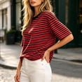 thumbnail image 4 of Maplenight Striped T Shirts for Women Crew Neck Half Sleeve Tee Shirts Relaxed Fit Casual Weekend Walk Lightweight Basic Tops, 4 of 5