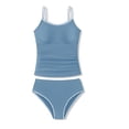 thumbnail image 4 of RTKFRFLM Girls Two Piece Athletic Tankini Set Solid Color Swimsuit with Contrast Piping Kids Performance Sport Bathing Suit High Stretch Summer Swimwear, 4 of 4