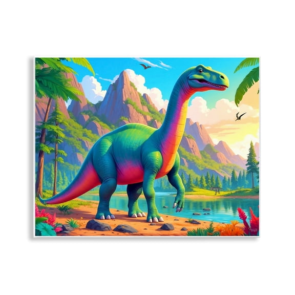 Stupell Industries Vibrant Brontosaurus by River Wall Plaque Art, design by Tabz Jones