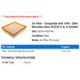 thumbnail image 2 of Air Filter - Compatible with 1998 - 2004 Mercedes-Benz SLK230 2.3L 4-Cylinder 1999 2000 2001 2002 2003, 2 of 2