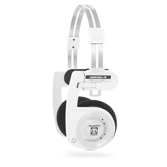 Auriculares inalámbricos Koss Porta Pro 2.0 Bluetooth On-Ear, batería de más de 20 horas, carga USB-C, micrófono, paso de audio analógico, estilo retro, blanco ártico