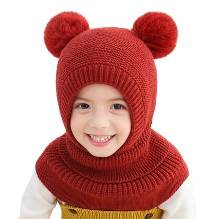 

nsendm Cute Toddler Boys Hats Thick Baby Kids Winter Scarf Knitted Toddler Warm Caps Ski Hood Hat Hat Boy Knot Hat A One Size