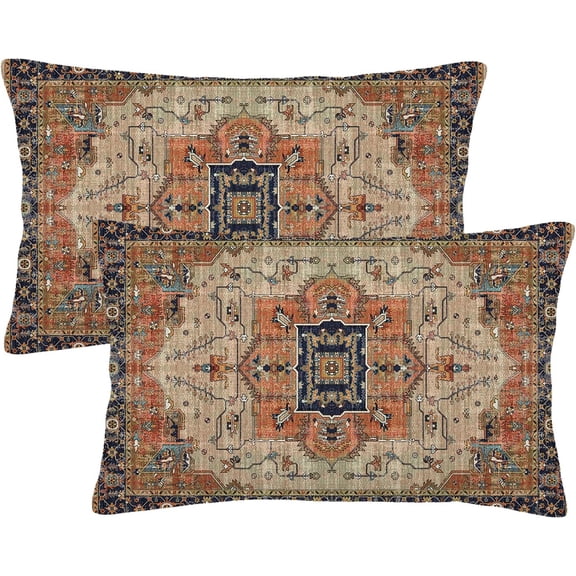 Aztec Boho Lumbar Pillow Covers Set of 2 12x20 Inch Ethnic Vintage Design Boho Decorative Throw Pillows in Linen Rust Retro Carpet Pattern for Farmhouse Sofa Couch Outdoor Decor Embrace Bohemian Fl