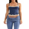 thumbnail image 1 of Womens Lace Patchwork Spaghetti Strap Crop Cami Slim Fit Square Neck Camisole Tank Tops, 1 of 6