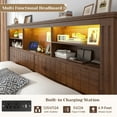 thumbnail image 3 of EnHomee King Size Bed Frame with 4 Storage Drawers Platform Bed Frame metal with Headboard and Storage Framhouse Bed Frame with LED Lights & Charge Station, Brown, 3 of 9