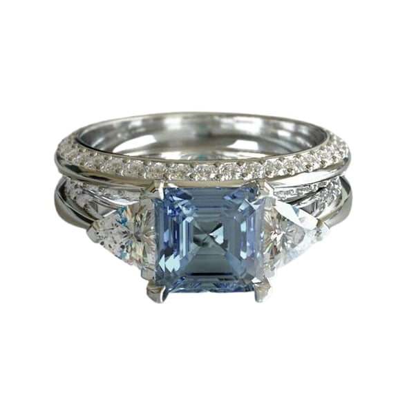 HeartsAndYou 3ct Natural Aquamarine & Diamond Engagement Ring Bridal Set 14k SOLID White Gold