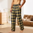thumbnail image 5 of Mens Cotton Plaid Pajama Pants Casual Elastic Waist Drawstring Soft Baggy Wide Leg Lounge Pants Khaki L, 5 of 6