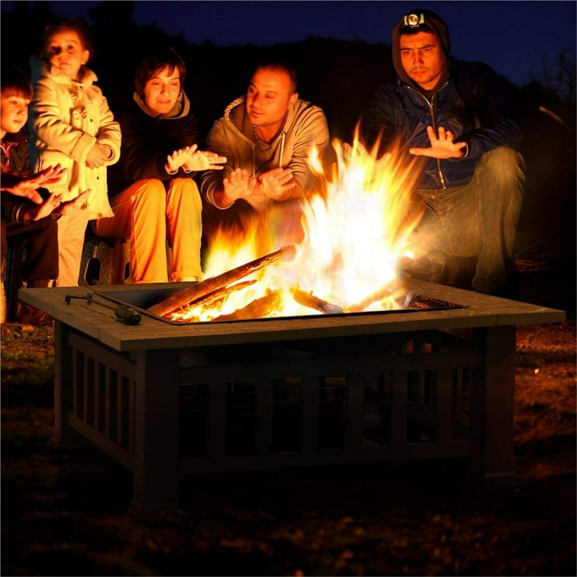 YDLW 32 Inch Square Fire Pit,Outdoor Fire Pit,Wood Burning Firepit,Bonfire Fire Pit,Firepits for Outside,Camping, Backyard, Patio,Bonfire