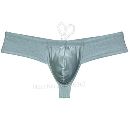 Botmois Men s Solid Swim Boxer Briefs Smooth Bikini Bottoms Thong Soft Drawstring Triangle Swimwear Shiny Mini Beach Boardshorts Bathing Suit Sage Green L