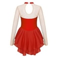 thumbnail image 2 of TiaoBug Kids Girls Sequins Ice Skating Dress Long Sleeve Mesh Splice Skirts Ballerina Dancewear Red 14, 2 of 5