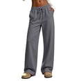 thumbnail image 3 of Women Fleece Lined Wide Leg Sweatpants Sevevn Elastic Drawstring High Waist Relaxed Fit Trousers With Side Pockets,For Home Relaxation Outdoor Strolls And Casual Street Wear, 3 of 9