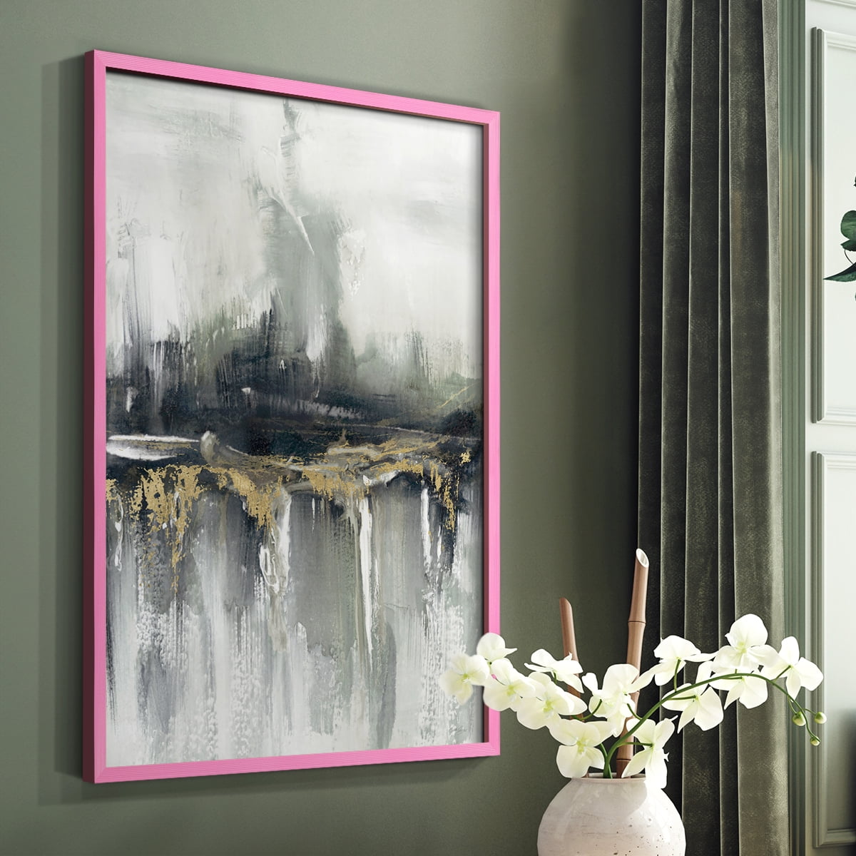 Indyscape and Gold in Pink Solid Wood 8 x 10 Framed Print