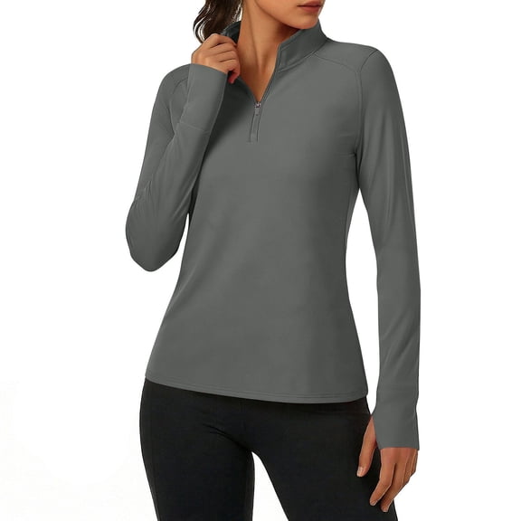 WULMLEO Women's Pullover Quarter Zip Sweatshirt Thermal Shirts Long Sleeve Athletic Tops Gray S