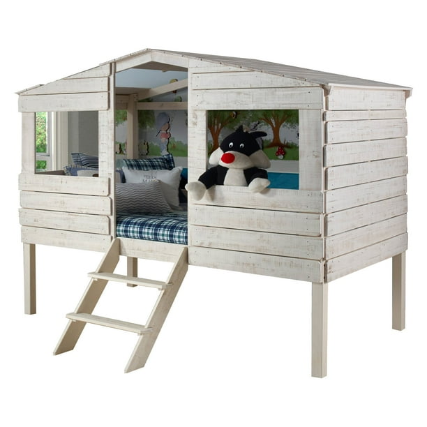 Donco Twin Treehouse Loft Bed Com, Rustic Sand Twin Tree House Loft Bed With Drawers
