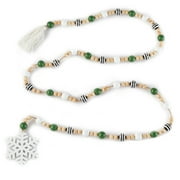 Holiday Time Green and White Wood Beads With Snowflake Garland Decoration, 6