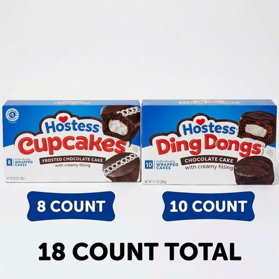 Hostess Cupcakes & Ding Dongs Chocolate Snack Cakes Variety Pack – Cream-Filled Chocolate Cakes with Fudgy Icing, 12.7 oz (2 Boxes)