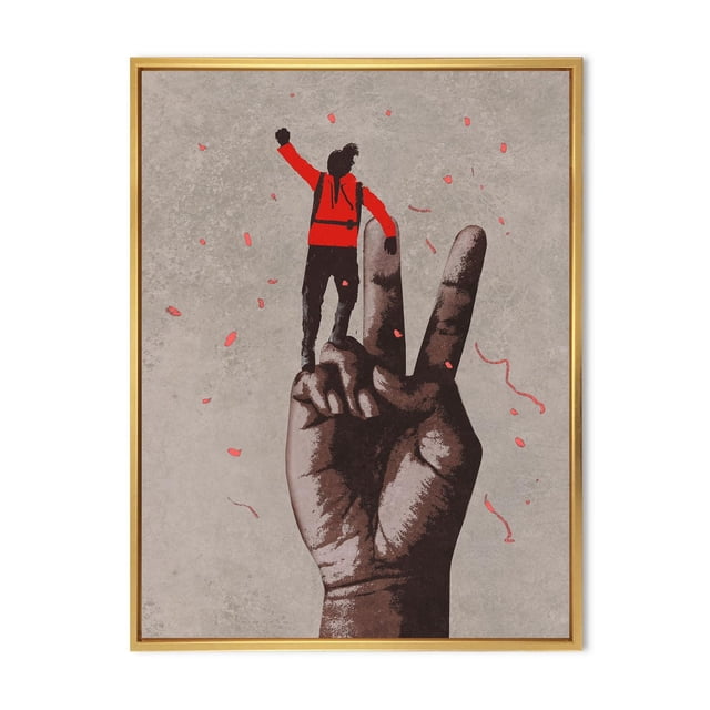 Designart Victory Sign With Man With Arm Raised FLOAT FRAME WALL ART