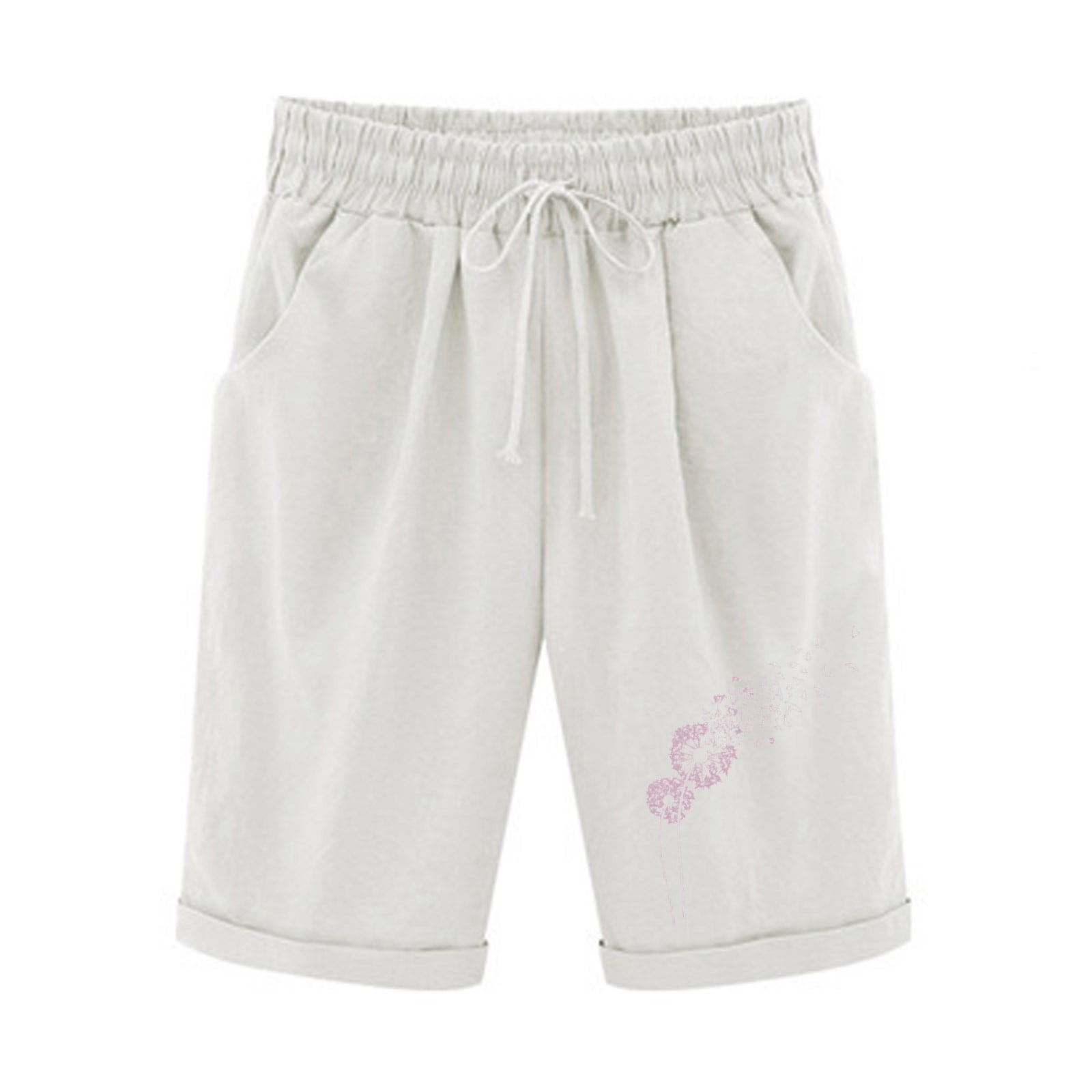 LMKIHUSA Women's Bermuda Shorts Cotton Linen Knee Length Shorts