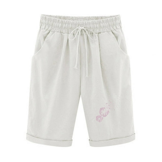Dealovy Womens Plus Size Shorts Casual Cotton Linen High Waist Drawstring Comfy Printed Lounge Shorts with Pockets