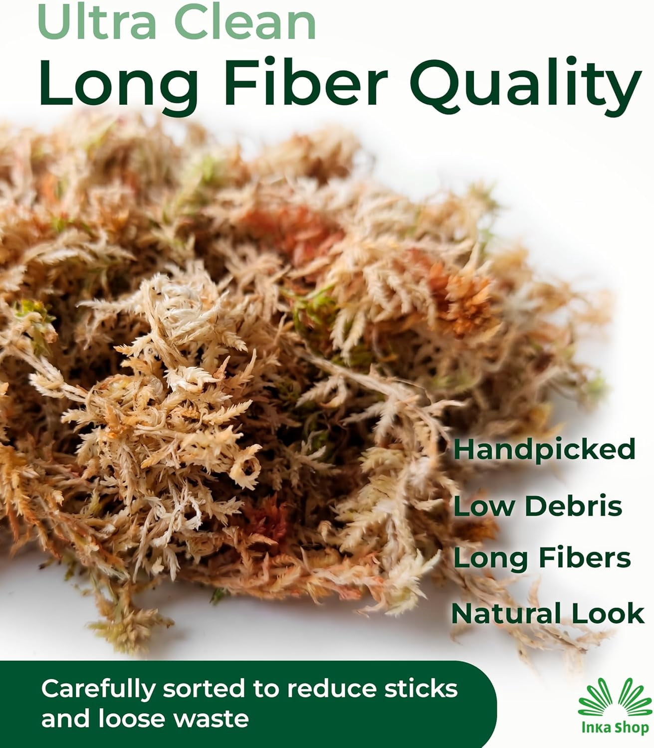 Peruvian Sphagnum Moss, 1 kg/2.2 lb, 3A quality Premium long fiber for orchids