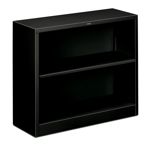 Hon Metal Bookcase With Two, 34 5 In Dark Brown Faux Wood 3 Shelf Standard Bookcase With Cubes