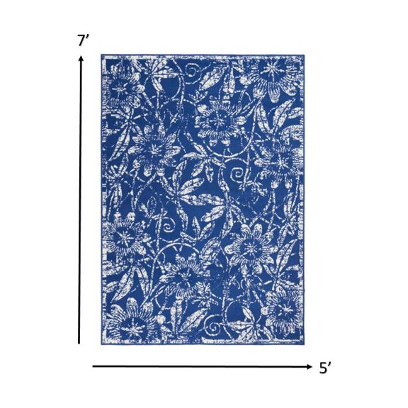 5’ x 7’ Navy and Ivory Floral Vines Area Rug