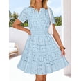 thumbnail image 6 of Merokeety Womens Summer Dresses Eyelet Floral Ruffle A Line Mini Beach Vacation Dress Blue m, 6 of 6