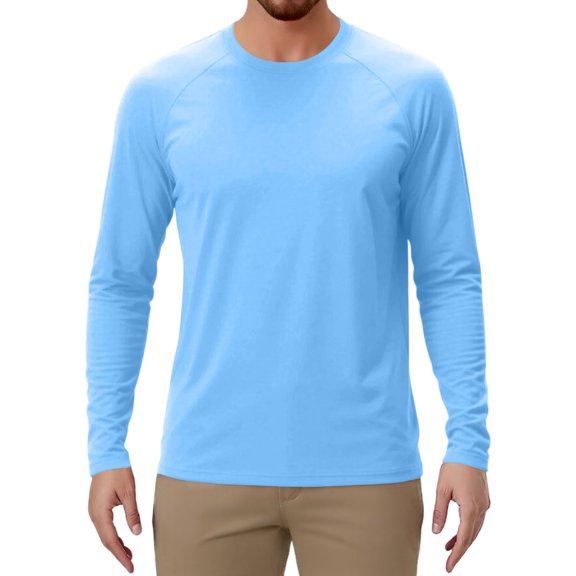 WTOBBY Men's Raglan Sleeve Sports Top in Solid Color with Long Sleeve Design for Active Wear Lightweight and Comfortable Athletic Shirt for Training ,Blue L