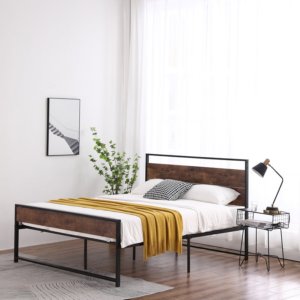 Kepooman Retro Style Black Metal Double Bed Frame Bed with Foot Black, 56.3"L x 15.75"W x 5.31"H, Full Kepooman Retro Style Black Metal Double Bed Frame Bed with Foot Black, 56.3"L x 15.75"W x 5.31"H, Full