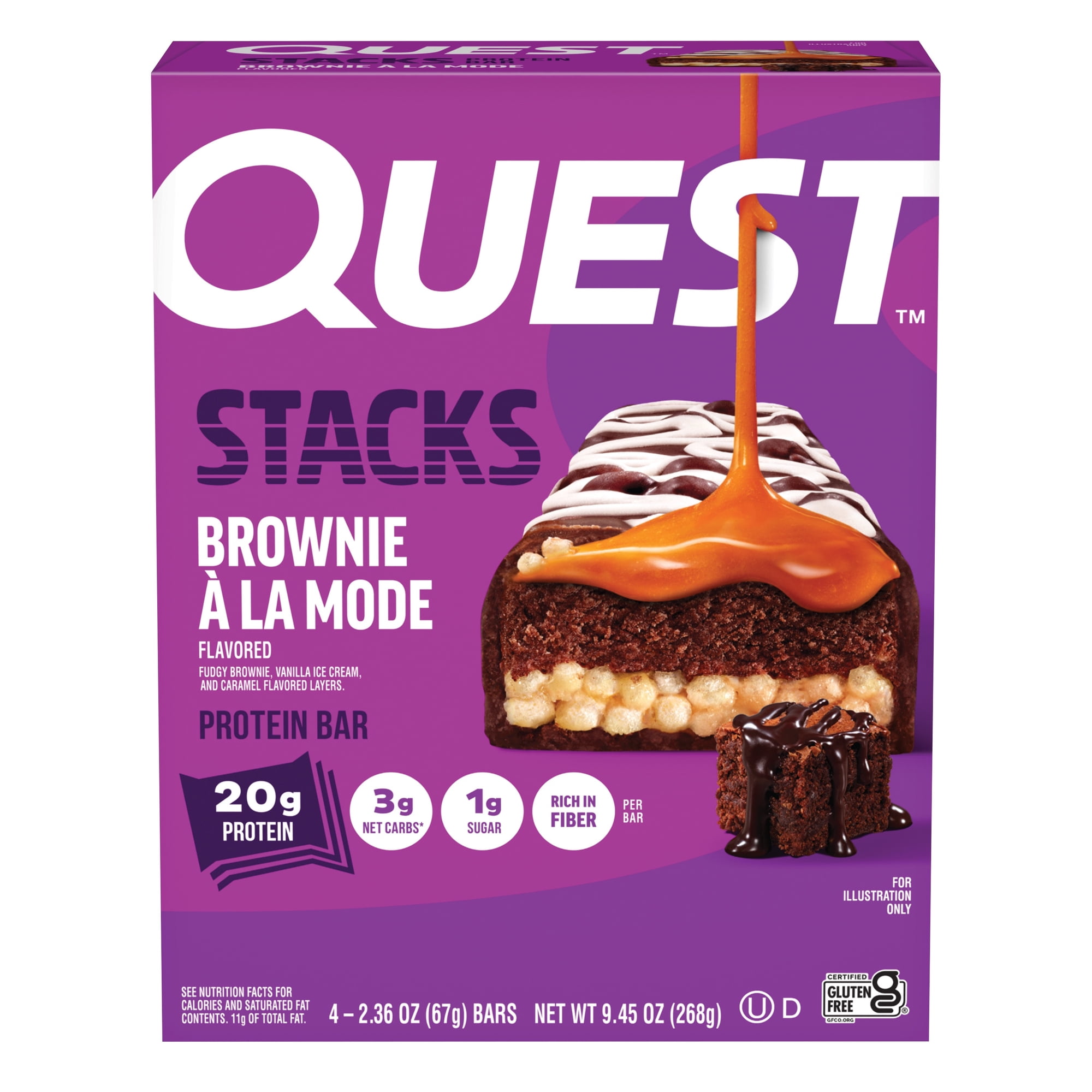Quest Stacks Protein Bars, Brownie a la Mode Flavor, 20g of Protein, 4 Count