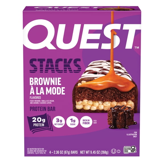 Quest Stacks Protein Bars, Brownie a la Mode Flavor, 20g of Protein, 4 Count