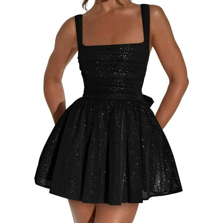 WANGJUNBEI Sparkly Tulle Cocktail Dress for Teens 2025 Short Corset Prom Dress Square Neck Mini Cocktail Party Gowns