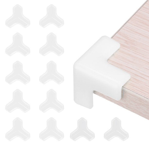 Protectores de esquina Uxcell 12Pcs Protectores de esquina de mesa Guardias de esquina de muebles y parachoques de bordes (en forma de T, blanco)