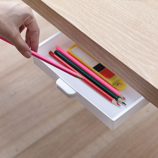 Aursykel Under Desk Drawer Organizer Self Adhesive for Office and Home Stationery Desk Organization Sturdy Plastic Large Capacity Storage Easy Installation and Access