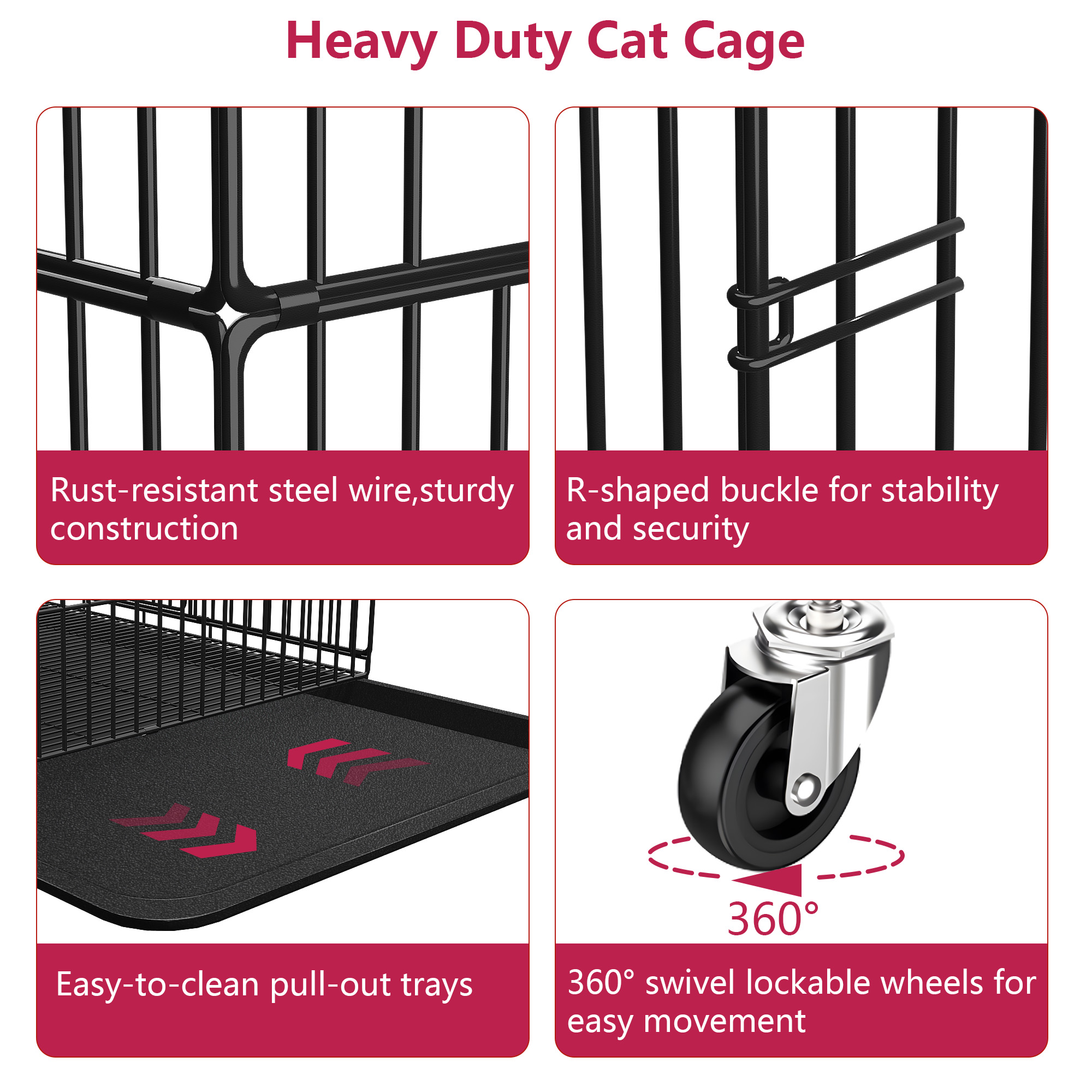Jhsomdr 4-Tier Large Cat Cage Indoor Cat Enclosures with Storage Cube 58"H Collapsible Metal Cat Playpen Ferret Cage Outdoor Cat Kennel with 2 Doors