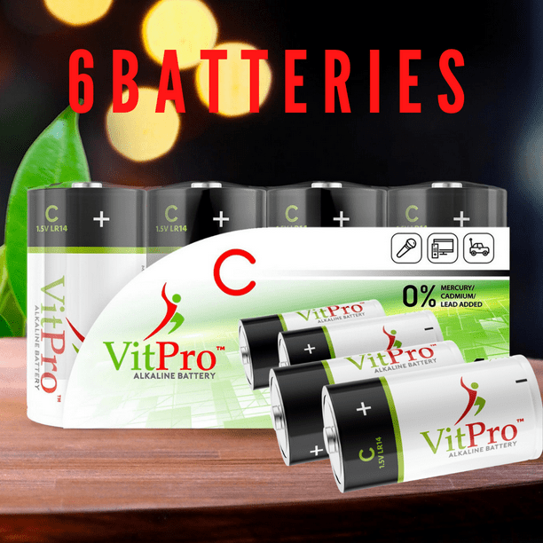 C Cell Size Alkaline Batteries, 1.5V Everyday High Performance