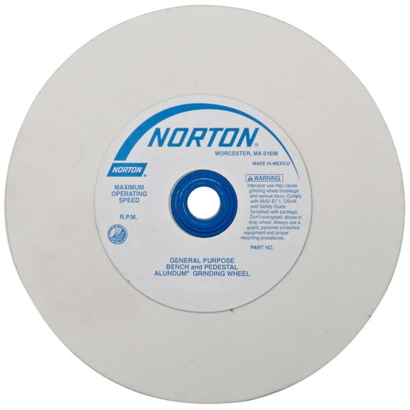 Norton Abrasives - St. Gobain Premium Alundum 38A (07660788248) Type 01 Bench and Pedestal Wheel, Very Fine Aluminum Oxide, 1" Arbor, 6"x3/4", 1 Pack 6 Inches 3/4 Inches 1 I