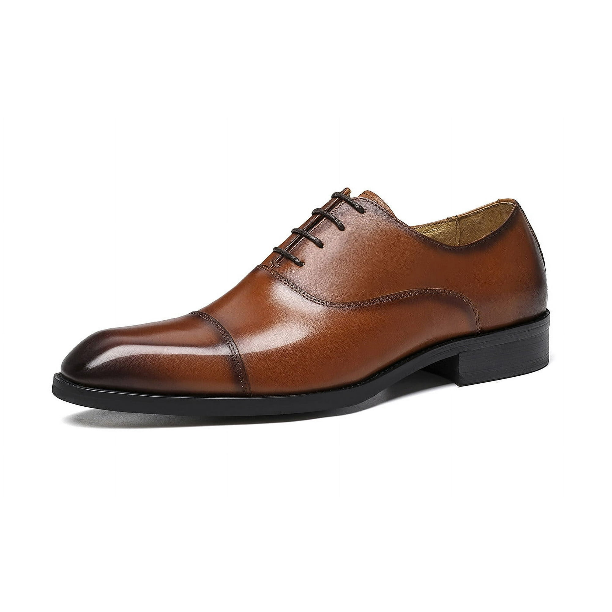 Santimon Brown Dress Shoes for Men Cap Toe Lace up Oxofrd Shoes Classic Formal Shoes for Wedding Party US 7 Walmart