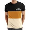 thumbnail image 2 of NoxwB Men's Colorblock LOS ANGELES Letter Printed T-Shirts Lighweight Comfy Regular Fit Crewneck Short Sleeve Pullover Tees Casual Fitness Sport Blouse Yellow XL, 2 of 5
