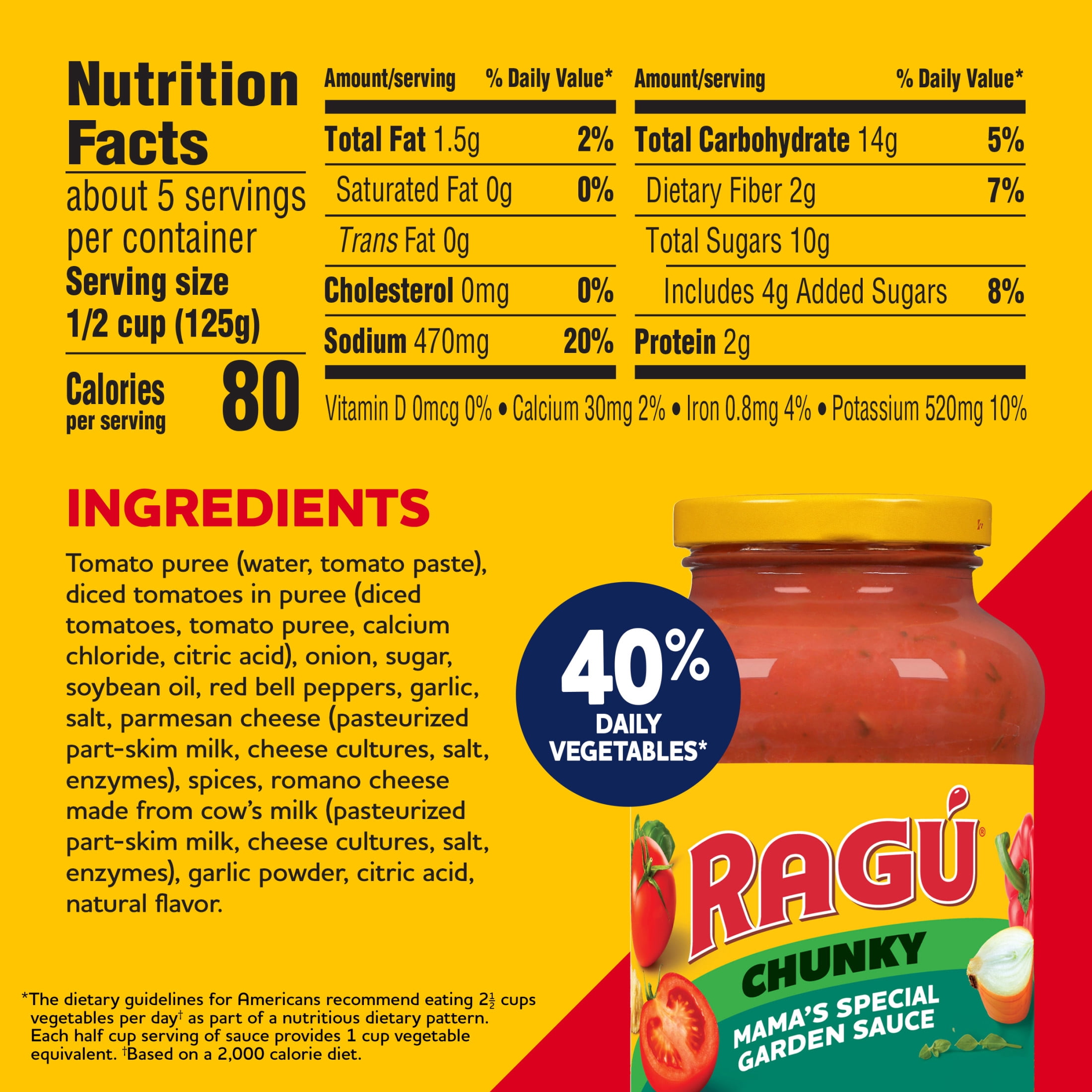 (12 pack) RAGÚ Chunky Mama’s Special Garden Pasta Sauce, 24 oz