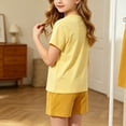 thumbnail image 6 of HAOTAGS Teen Girls Summer Short Sleeve Outfit Set (2-17) Soft Modal Cotton Two-Piece Lounge Sleepwear Yellow Size 16, 6 of 9
