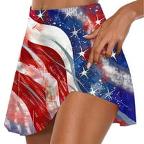 Wiyuqeen Womens Patriotic Tennis Skirt with Shorts High Waist American Flag Mini Skorts Flowy 4th of July Running Athletic Skorts