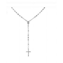 925 Sterling Silver Diamond Cut Italian 5mm Rosary Beads Chain with Cross Necklace 24" Rosario