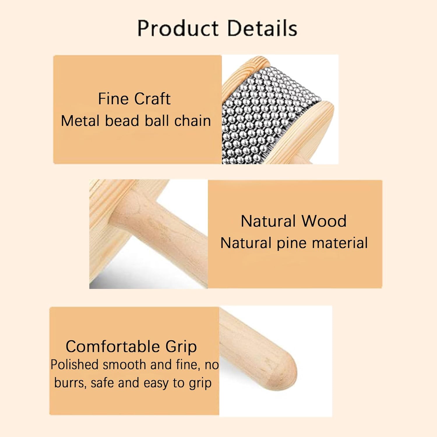 Wooden Hand Cabasa Percussion Instrument: Hand Shaker Pop Cabasa Musical Instrument Shaker with Metal Beads & Cylinder, for Band Music Education, Professional Standard Size (Wood, 4.52")