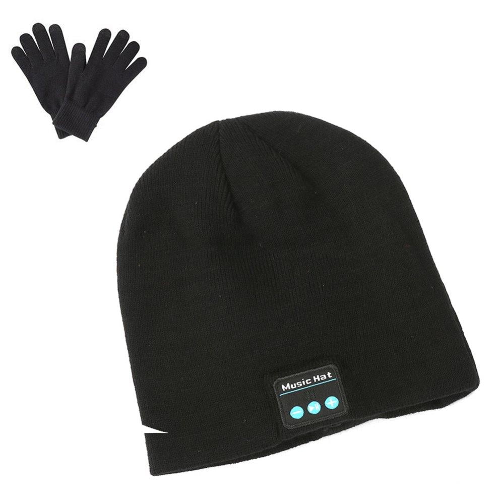 Number-One Unisex Bluetooth Beanie Knit Hat Cap Winter Warm Musical Black Beanie with Wireless Heatset Stereo Speaker Mic Handsfree for Outdoor Sports Running Skiing Walking Black