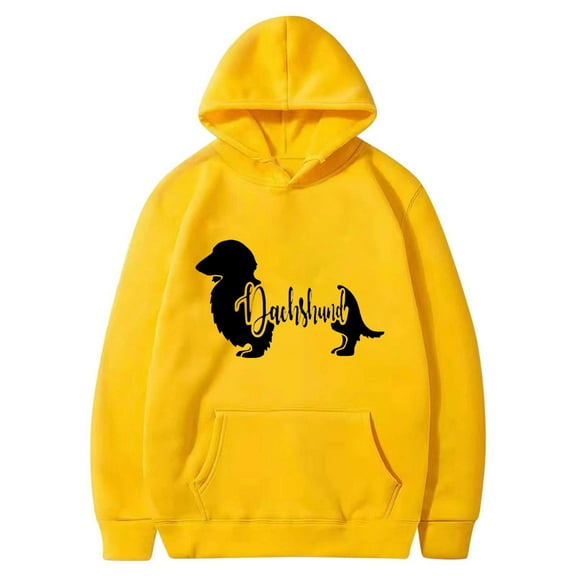Women's Sweatshirts with Hooded Fleece Lined Warm Long Sleeve Cute Pullover Drawstring Loose Tops with Pockets(Yellow,XL)