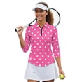 thumbnail image 3 of Binienty Pink Polka Dot Women Sport Shirts 3/4 Sleeve Cloth Workout Tennis T-Shirts Quarter Zip Machine Washable for Golf,Tennis,Hiking,Running,Gym, 3 of 7