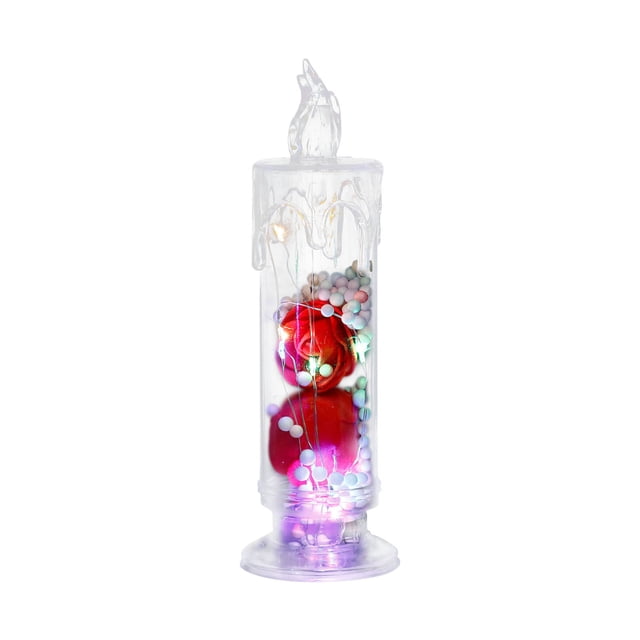LED Flickering Night Light with Transparent Rose Design for Bedroom Bedside Decor – Flameless Electronic Candle, 1 Pack